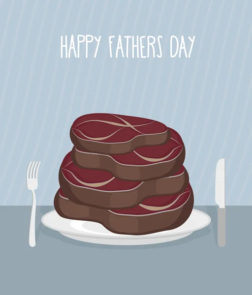 Father's day. Bos van heerlijke watertanden rundvlees steaks. Foo — Stockvector