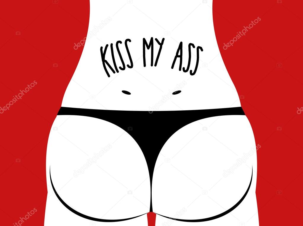 Kiss my ass. Girl in swimsuit back. Ass women. Vector illustrati