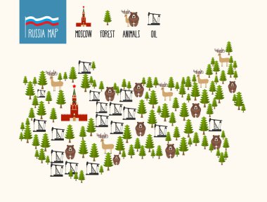 Rusya Haritası. Infographic Rusya Federasyonu. Mineral yağ 