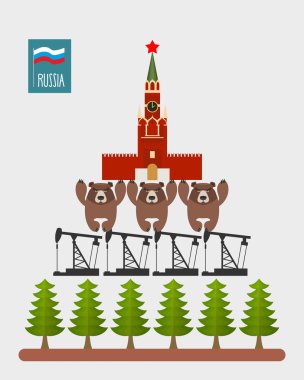 Yapı Rusya. Moskova Kremlin ayıların üzerinde temel alır. Ayılar