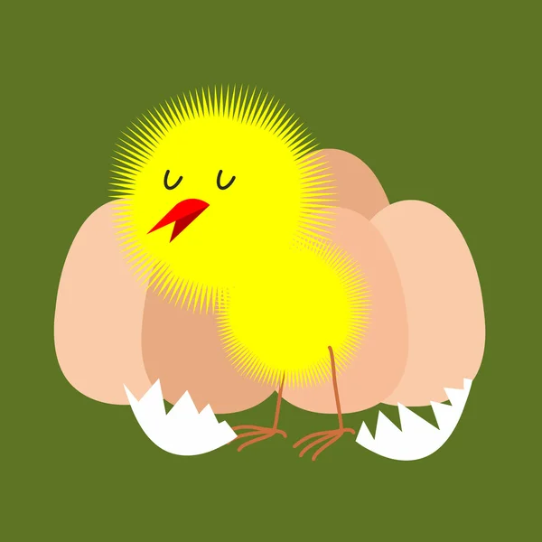 Huevo y pollo. Una chica peluda nacida de un huevo. Vector illustr — Vector de stock