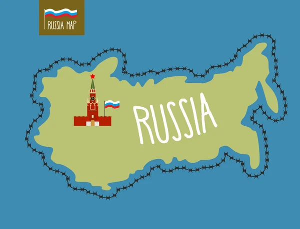 Mapa Rosji. Rosja, otoczonych drutem kolczastym. Na Kremlu w Mo — Wektor stockowy