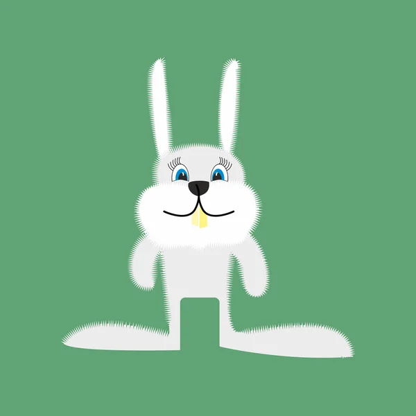おかしいバニー。緑の背景に白ウサギを漫画します。ベクトル — ストックベクタ