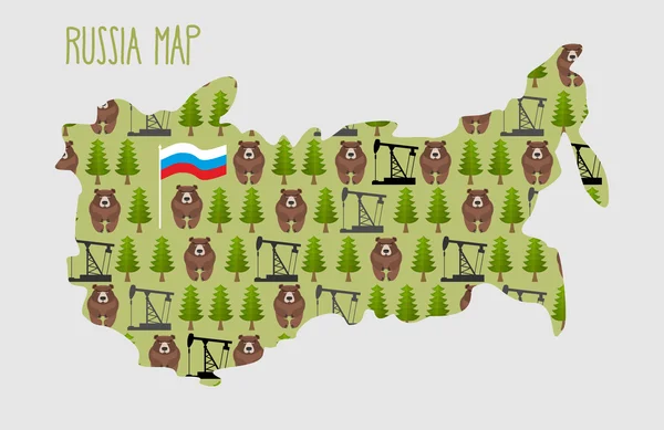 Russia Mappa con minerali e flora: una piattaforma petrolifera e la foresta , — Vettoriale Stock