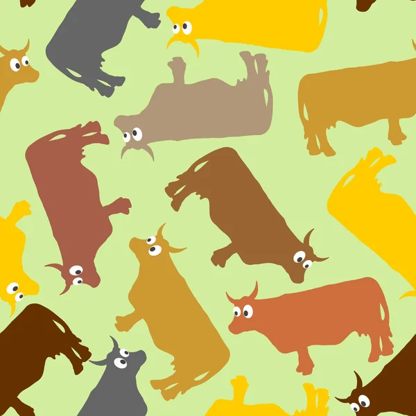 Cow seamless pattern. Crazy cow with big eyes. Pets Vector backg — Stock Vector