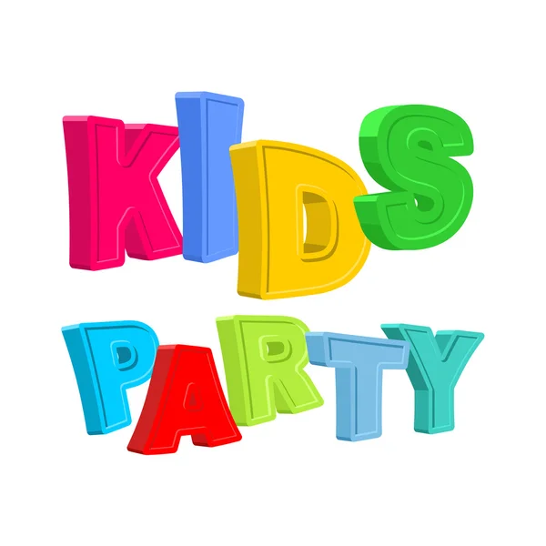 Kids party. Text av färgade tecknad tecken. Vector illustr — Stock vektor