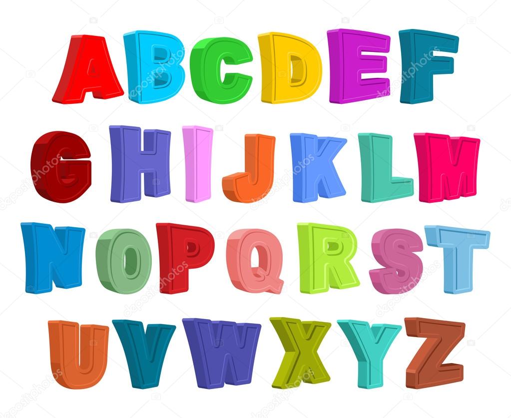 Font children. Colorful alphabet. Letters in child style. Cartoo