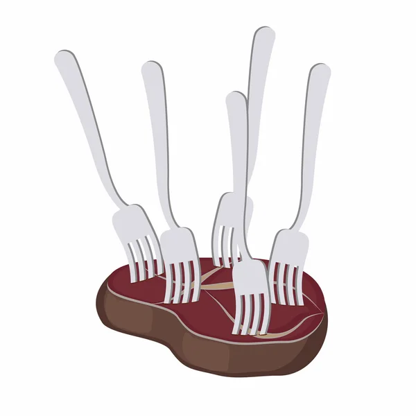 Läckra kött. stekt kött med med många gafflar. Vector illustr — Stock vektor