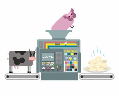 Production of pork and beef dumplings. Russian national apparatu