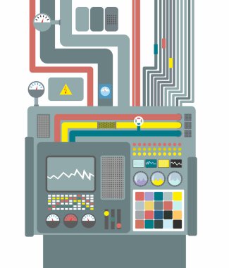 Production system. Control Panel with buttons and sensors. Butto