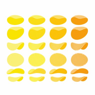 Set of potato chips. Golden, Orange and yellow wavy chips from d clipart