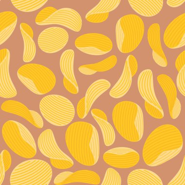 Patates cipsi arka plan. Dikişsiz desen oluklu cips. Vect
