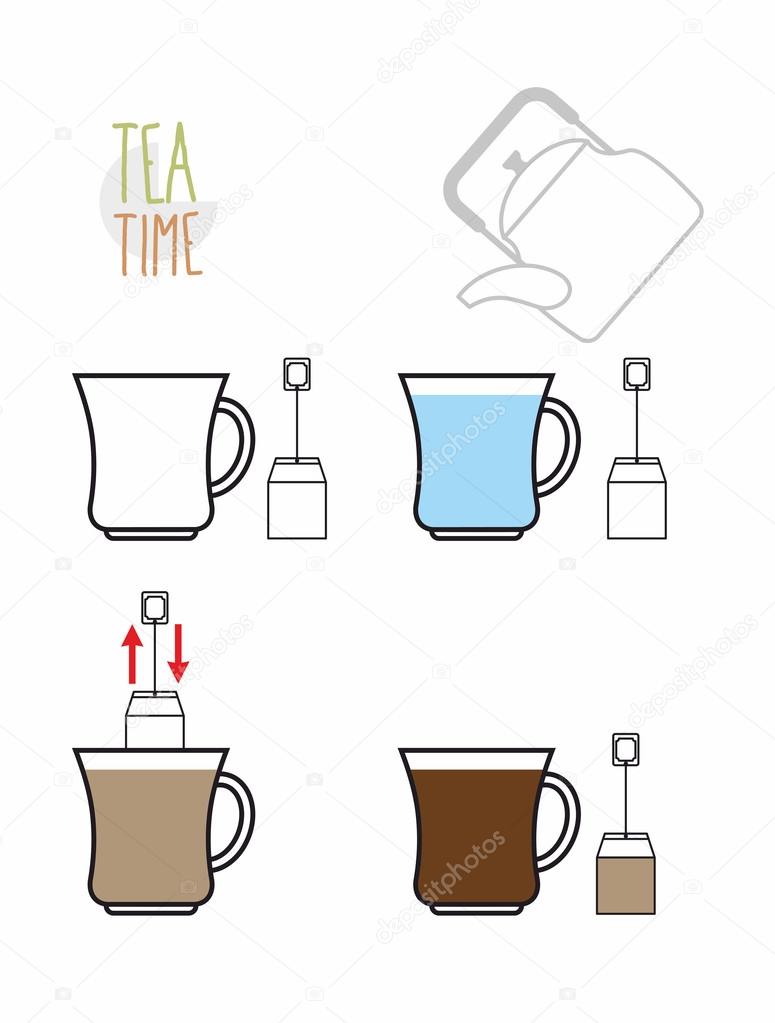 Instruction tea. Infographics steps to make tea from the bag. Ve