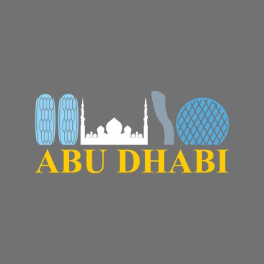 Abu Dabi işareti. Görme BAE. Gökdelenler ve bir cami. Vektör düz
