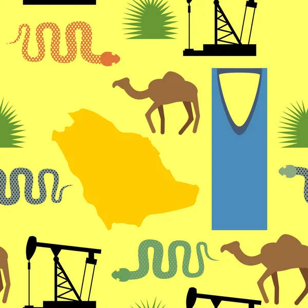 Suudi Arabistan seamless modeli sembollerin. Çöl ve yağ pompaları, — Stok Vektör