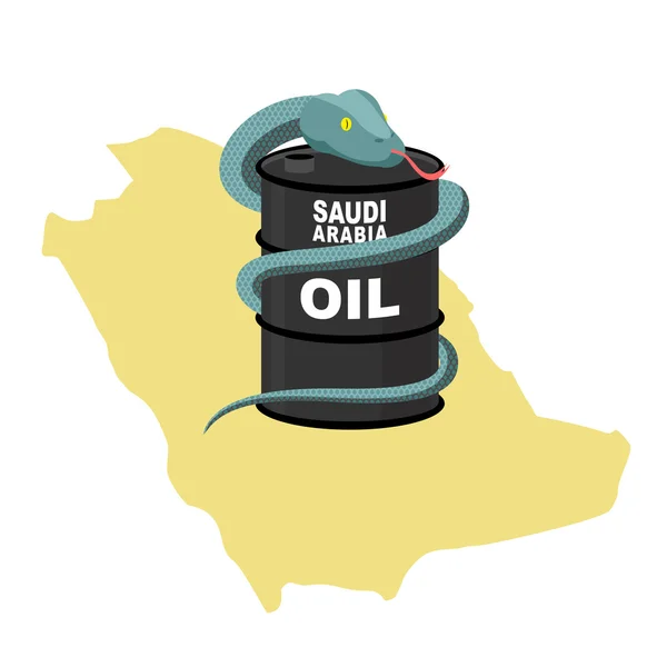 Barrel oil in Saudi Arabia map background. Snake around  barrel. — Stock Vector