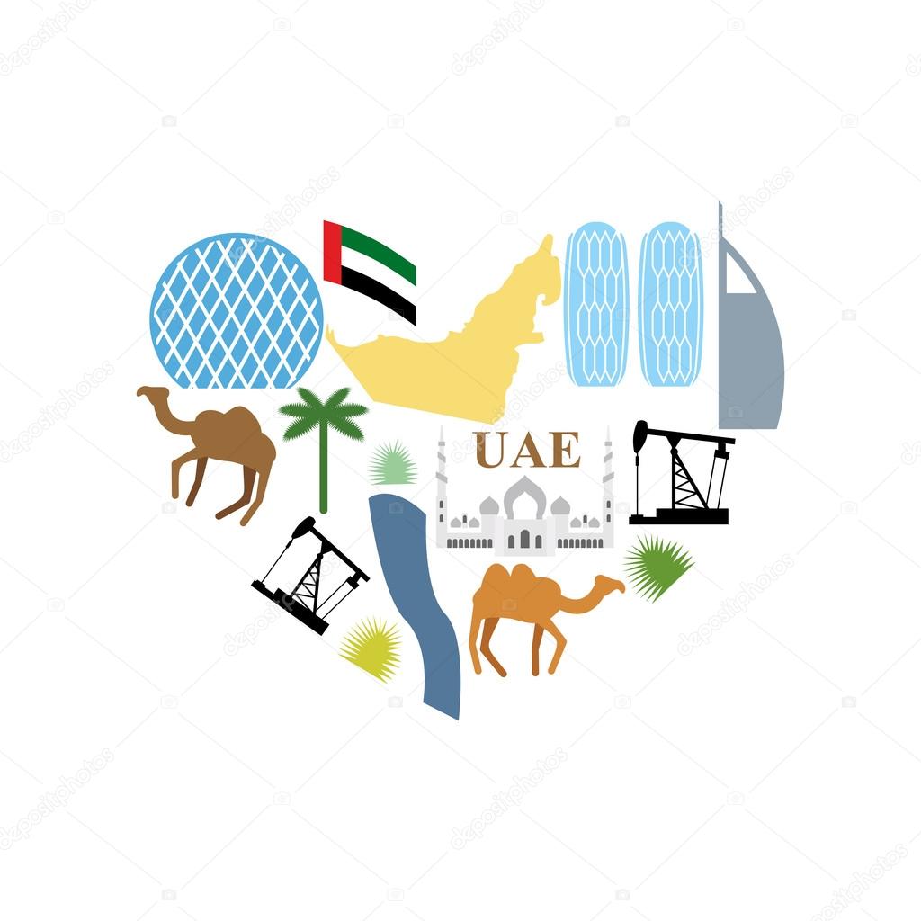 I love UAE. Symbol Heart attractions of  United Arab Emirates. M