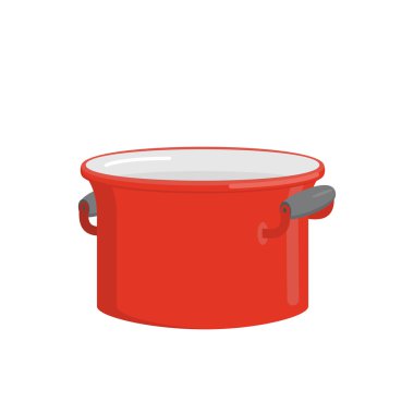 Red pot. Tableware for cooking food. Kitchenware for cooking sou