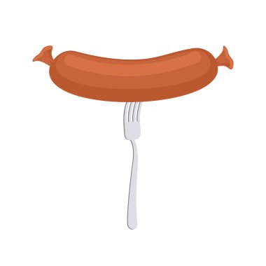Sausage on a fork. Delicacy meat food. Vector illustration 
