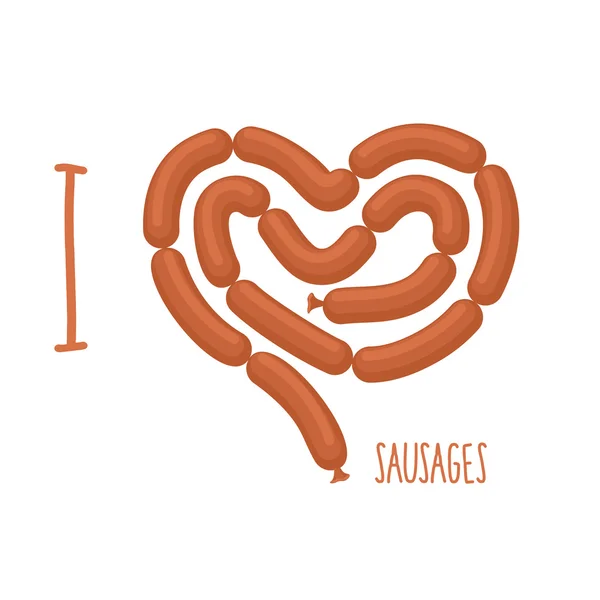 I love sausage. Sausages forming a heart. Delicacy for lovers of — Stock Vector