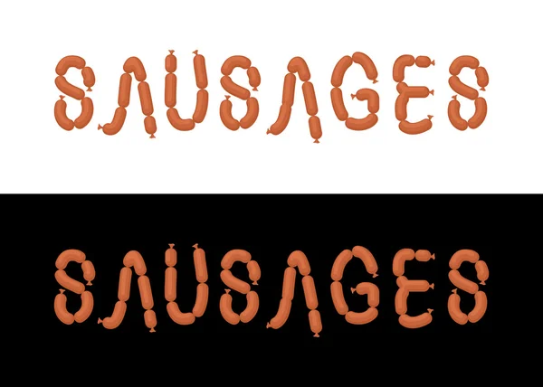 Sausages. Letters from sausages. Font from meal. Vector illustra — Stock Vector