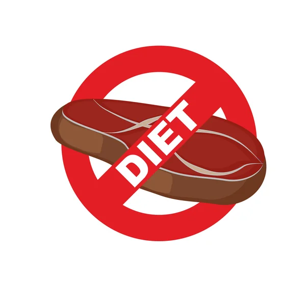 Detén la carne. Prohibir la marca de comida. Filete. Logotipo para dieta. Vector illus — Archivo Imágenes Vectoriales