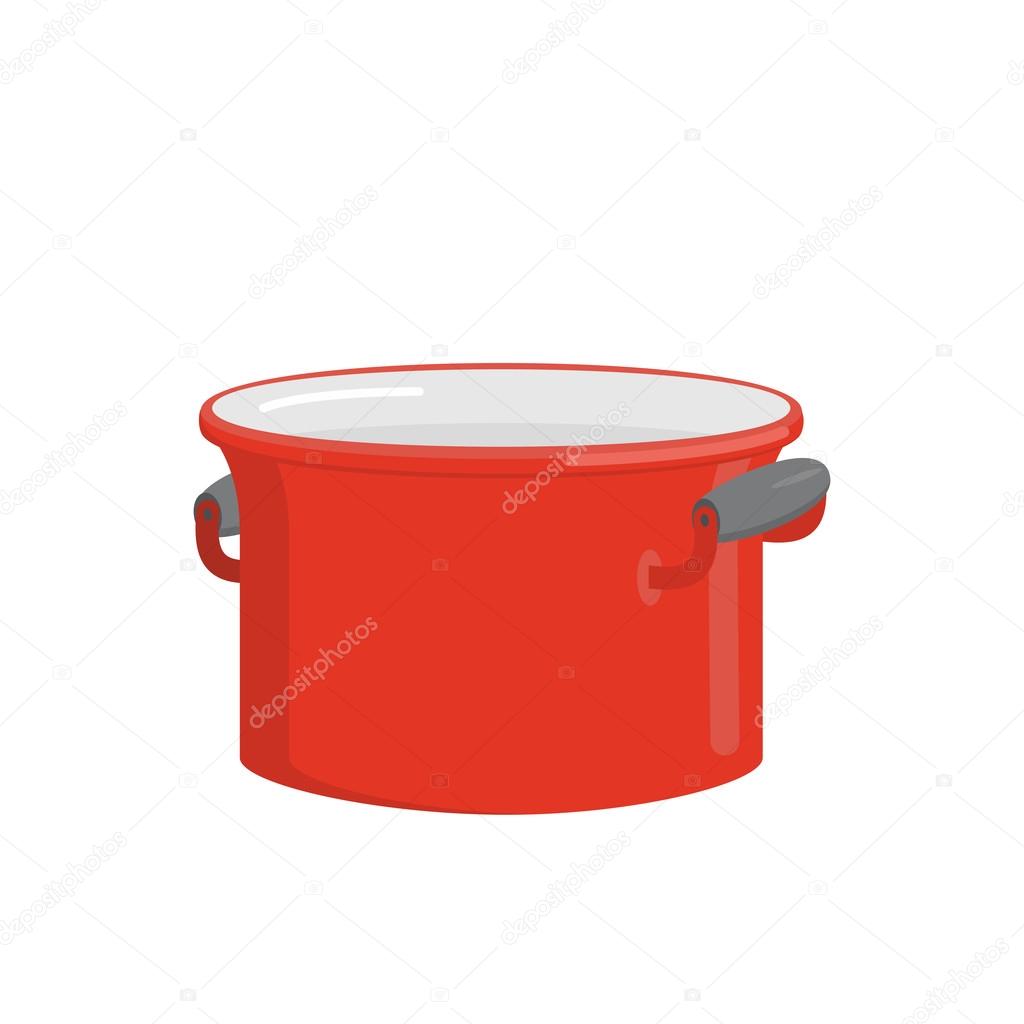 Red pot. Tableware for cooking food. Kitchenware for cooking sou