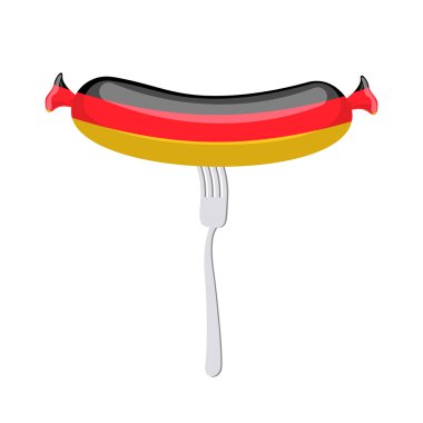 Germany banger. Sausage on a fork. Traditional delicacy in color