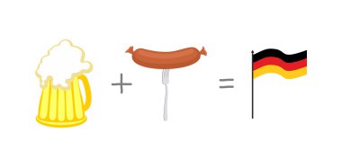 Symbols of Germany. Beer and sausages. Mathematical formula: bee