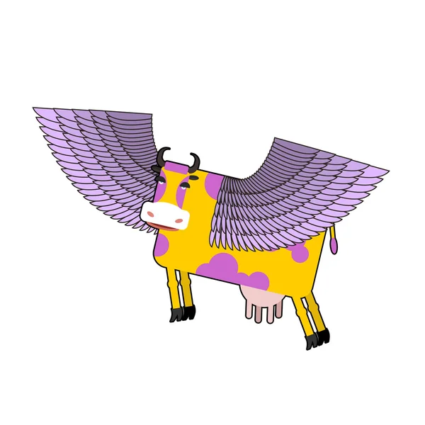 Cow with purple wings. Flying animal. vector illustration. Fanta — Stok Vektör