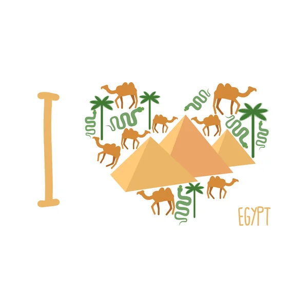 I love Egypt. Symbol of  heart of countrys attractions: pyramids — стоковий вектор