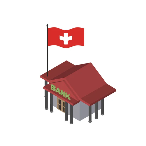 Швейцарский банк. Надежный банк с флагом Швейцарии. Значок вектора — стоковый вектор