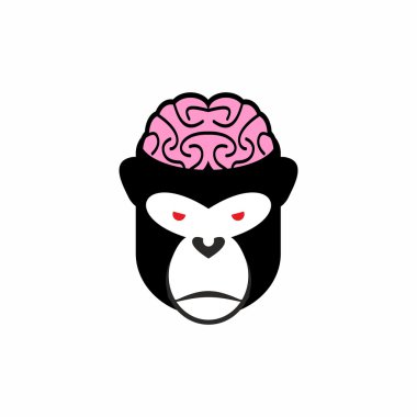 Monkey brains. Vector illustration logo head animal. Pink brain 