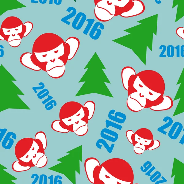 Mono y un árbol de Navidad. Nuevo año 2016 sin costura patetrn. Vec — Vector de stock