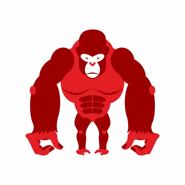 Gorila grande y aterrador. Fuerte mono rojo enojado. Ilustración vectorial — Archivo Imágenes Vectoriales