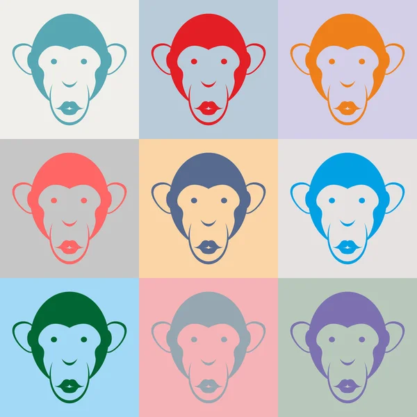 Set of Monkey color portraits. Vector illustration. — Stock Vector