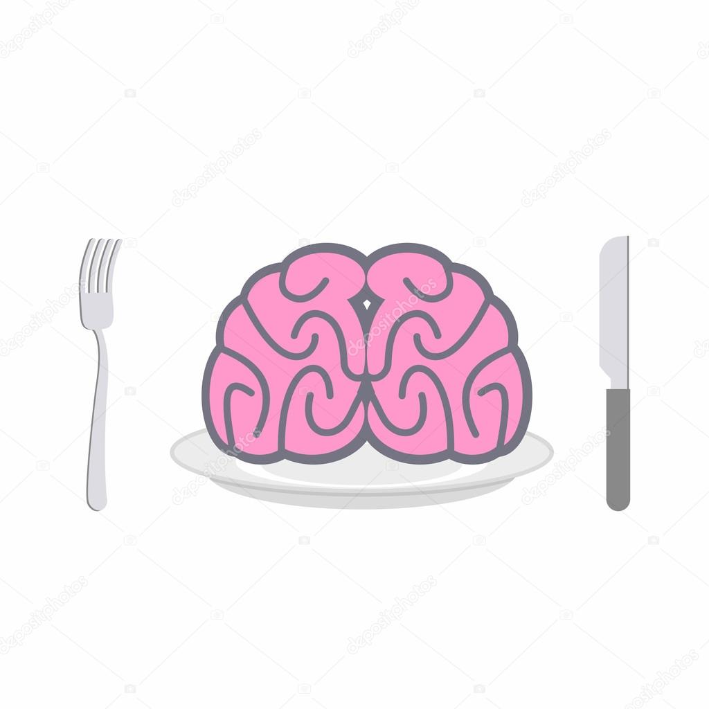 Brain on plate. Cutlery: knife and fork. Allegory of Food vecto Stock  Vector Image by ©popaukropa #77481550