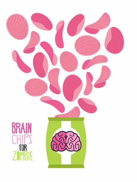 Potato chips taste  brain. Special zombies chips. Packaging, bag — 图库矢量图片