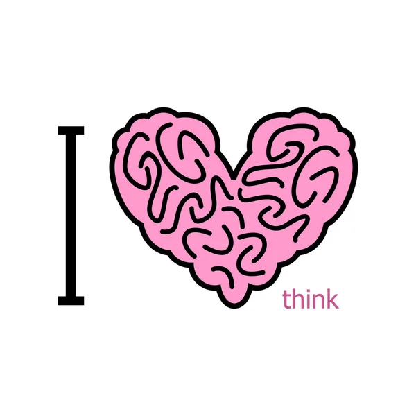 I love to think. Heart symbol from brain. heart organ human. Vec — Stock vektor