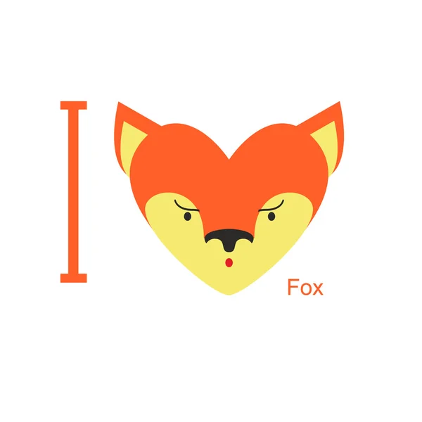 I love Fox. Cute head foxes in  shape of a heart. Animal vector — Stock Vector