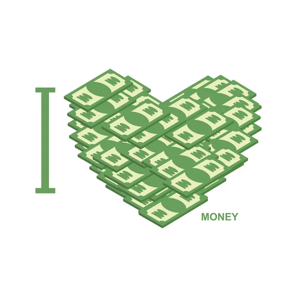 Adoro dinheiro. Símbolo de coração de dólares. Ilustração do numerário t — Vetor de Stock