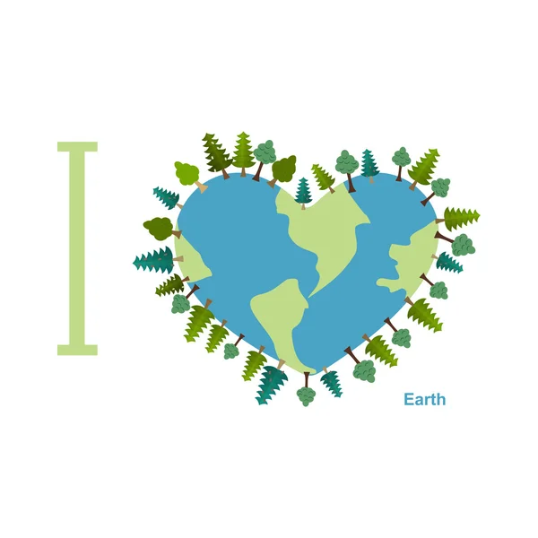 I love Earth. Planet sweetheart with trees. Vector illustration — Διανυσματικό Αρχείο