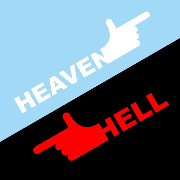 Direction of hell and heaven. Vector illustration. White hand in — Stockvector