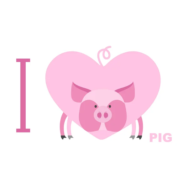 I love pig. Symbol of  heart of a pig. Vector illustration for l — Stock vektor