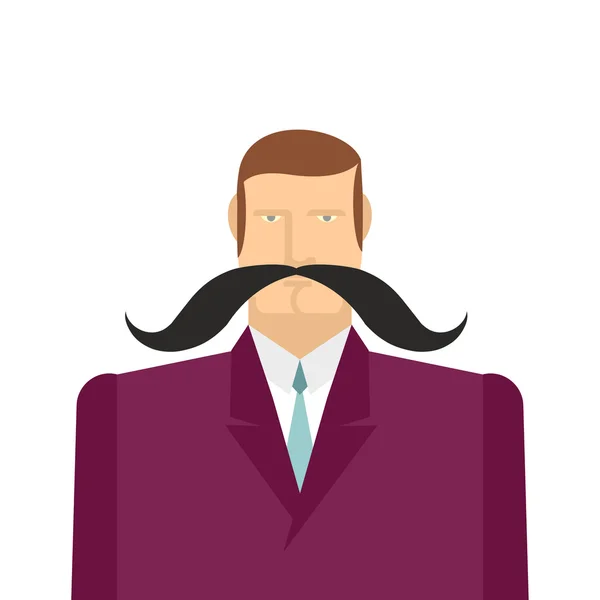 Male big black mustache. Vector illustration of a man in a suit. — ストックベクタ