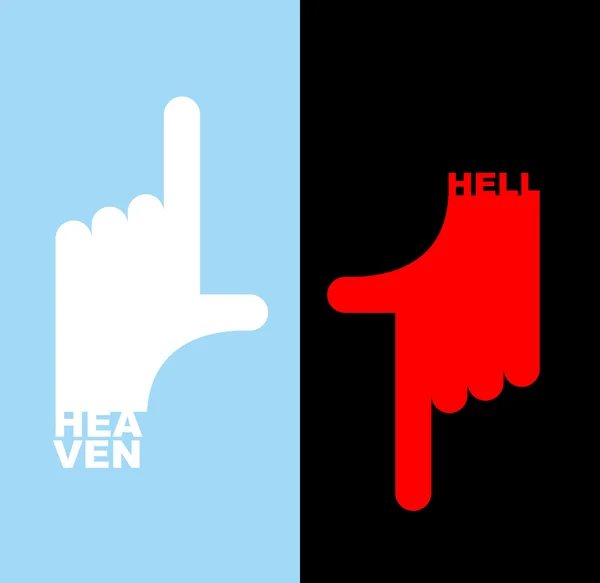 Hell and heavene. Direction signs.  Gesture hands up finger, thu — Stockvector