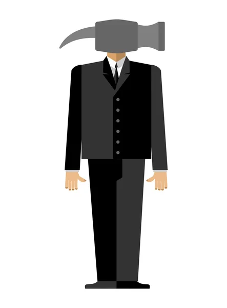 Martillo de hombre. Empresario en traje en lugar de cabeza un mazo. Vec — Vector de stock