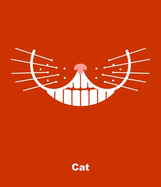 Sonrisa de gato sobre un fondo rojo. Ilustración vectorial. dientes y wh — Archivo Imágenes Vectoriales