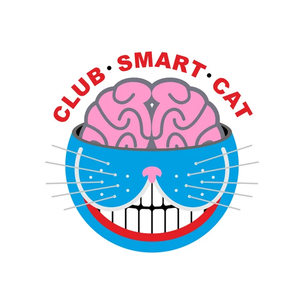 Logo cat. Club smart Cat. Animal and brain. Emlema for pet lover — Stock Vector