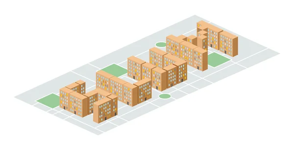 Slum district. Isometric city buildings. Yard among  houses. Vec — 图库矢量图片